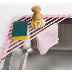 Eryi-Égouttoir À Vaisselle Triangulaire Compact Recouvert De Silicone Pour Coin D'évier U2013 Organiseur Et Étagère De Rangement Pliable En Acier Inoxydable (Rose) - Neuf
