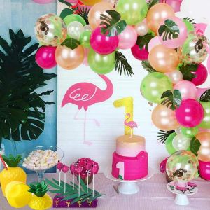 92 Tropicale Ballon Guirlande Kit, Vert, Or Rose, des Confettis, des Ballons avec des Feuilles de Palmier pour Hawaiian Luau Flamingo Aloha Anniversaire Approvisionnements de Partie de Douche de Bébé - Neuf