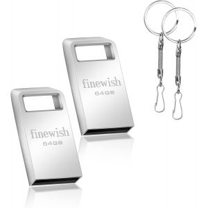KALANKA-Cle USB 2.0 64 GO [Lot de 2], Métal Clé USB 64GB USB Flash Drive 64GO Portable Clef USB 64 Giga avec Keychain pour Ordinateur Portable/PC/Voiture etc (Argent * 2 Pack) - Neuf