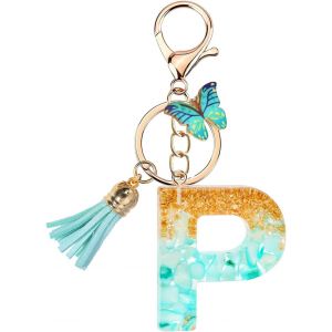 KAL-Porte Clé Femme Nom Lettre Initiale Porte Clef Femme Porte-Clés Fille Keychain Bleu Alphabet Papillon Porte Clé Voiture Cadeaux Copines - Neuf