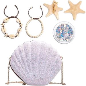 Kalvd-Portefeuille À Paillettes Pour Femme En Forme De Coquillage,Accessoires De Plage Sirène-Ensemble Parfait D'accessoires Pour Femme,Comprenant Bracelet Coquillage Et Collier Étoile De Mer - Neuf