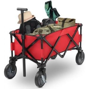 Chariot À Roulettes Tout Terrain, Poignée Réglable,Chariot De Plage Pliable Pour Extérieur Camping Festival,Courses,Jardin Avec Jusqu¿À 100kg (Gris Argenté) - Neuf