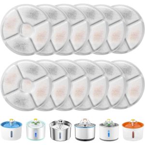 Filtre Fontaine Eau Chat 12 Pi&egrave;ces, Round Rechange Filtre De Chien/Chat 2l & 2.5l/67oz &84 Oz Avec Charbon Actif & R&eacute;sine Contriple Filtration - Neuf