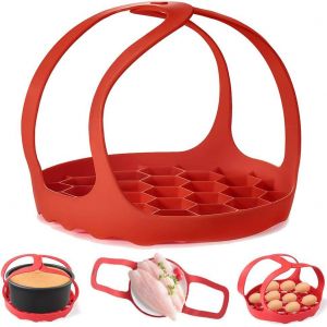 Autocuiseur Sling,Silicone Sling Bakeware 6Qt/8Qt Instantan&eacute; Pot/Ninja Foodi/Multi-Fonction Cooker Anti-&eacute;chaudage Ustensiles de Cuisson &agrave; Vapeur Lifter Rack,Sans BPA Silicone Egg Vapeur Rack(Rouge) - Neuf
