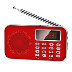Mini Poste Radio FM AM Lecteur MP3 Micro SD Rechargeable Rouge YONIS - Neuf
