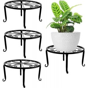 Nouvelhorizonstore-4 Pi&egrave;ces Supports Pour Plantes En M&eacute;tal, 23cm Support Pour Pot De Fleurs Robuste Support Pour Conteneur De Plantes &Eacute;tag&egrave;re Ronde En Fer Antirouille Pour Maison Ext&eacute;rieur Patio Jard - Neuf