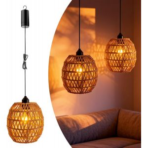 Subzonal-Suspension En Rotin Avec Batterie 2 Pi&egrave;ces, E27 Suspension R&eacute;tro Avec Interrupteur De Gradation, Lampe Vintage Rechargeable, Lampe Boh&egrave;me, Suspension Int&eacute;rieure/Ext&eacute;rieure Pour Chambre, Hall - Neuf