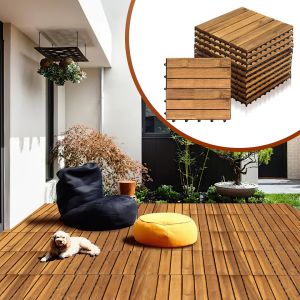 99x Dalles de terrasse en bois d'acacia pour 30 x 30 cm Jardin ext&eacute;rieur sol ext&eacute;rieur<br/>d&eacute;coupe possible - Neuf