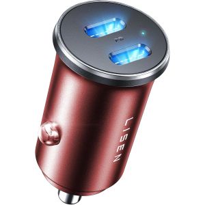 AYU-Répartiteur allume-cigare USB C 90 W [Double prise PD45W 12 V] Mini chargeur de voiture tout en métal Adaptateur USB C Prise allume-cigare avec iPhone 15/14/13 Pro Max Plus, Samsung (rouge) - Neuf