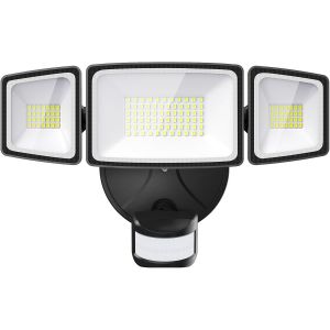 55w 5000 Lm Projecteur Led Détecteur De Movement, Ip65 Etanche Spot Lampe 3 Tête, 6500k Blanc Froid Éclairage De Sécurité Extérieur Pir Pour Jardin, Cour, Entrée, Terrace - Neuf