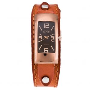 Montre A Quartz Retro Ccq Pour Homme, Cadran Rectangulaire, Bracelet En Alliage Pu (Orange) - Neuf