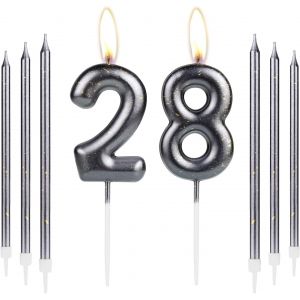 Bougie De Décoration De Gâteau Happy 28e Anniversaire,Bougie Numéro 28 Pour Gâteau,Bougies En Or Noir Pour Femmes,Hommes,Filles,Garçons,Décorations D'anniversaire,Bougie De Gâteau Pour - Neuf