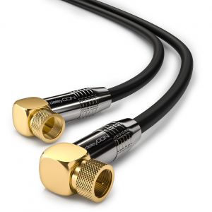 2m Câble D'Antenne SAT HDTV Câble Satellite Câble Coaxial 2x Coudé - Connecteur F (90° degré) vers Connecteur F (90° degré) - Connecteur Métallique - Noir - Neuf