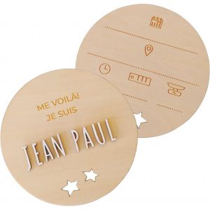 Trahoo-&reg; Cadeau Naissance B&eacute;b&eacute; Personnalis&eacute;. Plaque Bois 12 Cm Avec &Eacute;toiles Ou Coeurs, &laquo; Hello World &raquo; Et Pr&eacute;nom. Coffret Cadeau B&eacute;b&eacute; Personnalis&eacute; Fille Ou Gar&ccedil;on Avec Lettres Autocollantes - Neuf