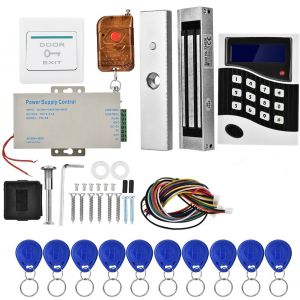 Systeme de controle d'acces de porte RFID 010ID avec verrouillage magnetique, telecommande, bouton de sortie et 10 porte-cles - Neuf