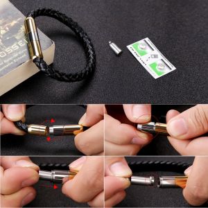 Bracelet Electrique Noir En Acier Titane Et Pu Pour Homme, 3 Couleurs, Avec Boucle Magnetique (Dore) - Neuf