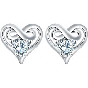Kal-Boucles D'oreilles Coeur Femme En Argent Sterling 925 Symbole Infini Avec Coeur Zirconium Clous Pour Femmes Bijoux Cadeau - Neuf