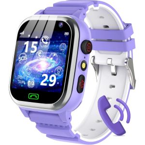 Montre Connectée Enfant,Montre Enfant Fille Garçon Avec Téléphone Sos Pedometer Jeux Réveil Musique Caméra Calendrier Calculatrice,Montre Enfant Smartwatch Cadeaux Garçons Et Filles(Purple) - Neuf