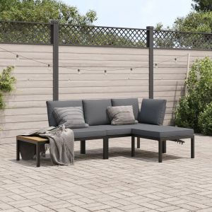 Prolenta Premium - Salon De Jardin 3 Pcs Avec Coussins Noir Aluminium - Neuf