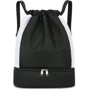 Noir Cordon De Serrage Sac De Sport Pour Hommes, Imperm&eacute;able &Agrave; L'eau Sac &Agrave; Dos Avec Compartiment Chaussures Et Poche Humide, &Eacute;l&eacute;gant Unisexe Pliable Sac De Sport Pour La Natation, Les Voyages, Le Coll&egrave;ge, De La Randonn&eacute;e, Week-End De Travail. - Neuf