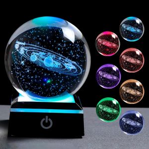 Veilleuse Boule De Cristal 3d : 80 Mm K9 Boule De Verre Veilleuse Avec Base Led Multicolore, Usb 3d Plan&egrave;te Lampe De Nuit &Agrave; Intensit&eacute; Variable Lumi&egrave;res D&eacute;coratives Pour La D&eacute;coration De La - Neuf