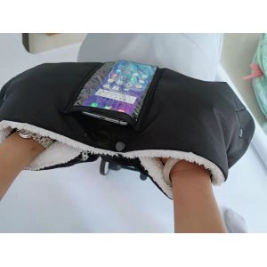 R&eacute;chauffe-Mains Pour Poussette Avec Int&eacute;rieur Polaire, Housse Imperm&eacute;able Et Coupe-Vent 24x24 Cm, Poche Transparente Pour T&eacute;l&eacute;phone, Noir - Neuf