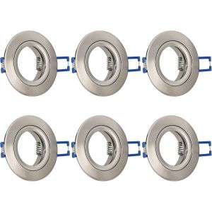 Subzonal-6x Spot Encastrable Gu10 Aluminium Nickel, Spot Led Encastrable De Plafond Projecteurs Cadre Avec Douille Gu10, Rond Support Extra Plat Pour Lampes Led Ou Halog&egrave;nes, Trou De Montage &Oslash;60-70mm - Neuf