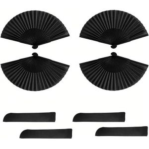 KALANKA-4 Pièces Éventails Pliants,Éventails Pliants noir,Eventails à Main Portables,Eventail Japonais Chinois,avec 4 Sacs de Rangement,Ventilateur de Style Chinois Pliant,pour Danse, Fête, Mariage - Neuf