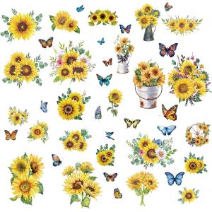Eryi-8 Feuilles 8 Styles Tournesol Fenêtre Autocollants Thème Printemps Été Papillon Autocollants Fenêtre S'accroche Décoration Murale Stickers Pour Réfrigérateur Chambre Salon Cuisine Magasin - Neuf