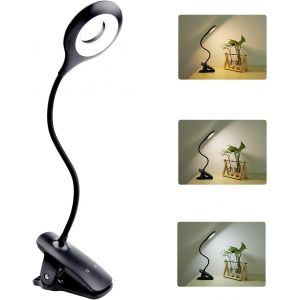Lampe De Bureau Led Rechargeable Sans Fil 3 W, 24 Led, Lampe De Chevet Tactile Avec Pince, 3 Couleurs Et 3 Intensités, Petite Lampe De Lecture Pour Lire Au Lit, Lampe À Pince Noire Portable - Neuf