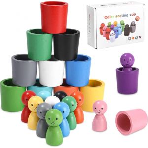 ChenQuanSarl-Jouet Montessori En Bois Pour Les Jouet Enfant 2 Ans Et Plus, Jouets De Triage &Agrave; Figurines De 12 Couleurs, D'Association Pour Apprendre &Agrave; Reconna&icirc;tre Les Couleurs Et &Agrave; Compter, Cadeau Po - Neuf