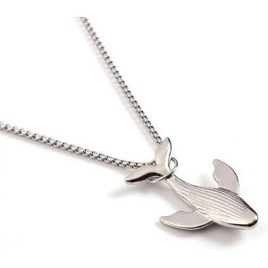 Kal-Collier Avec Pendentif Baleine Bleue Sautant &Agrave; La Mode Pour Hommes Et Femmes Collier Simple Pull Cha&icirc;ne Accessoires Bijoux, Acier Inoxydable - Neuf