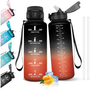 Eryi-Gourde, 1.5l Bouteille, Gourde Sport Avec Paille, Gourde Motivation Avec Marqueur De Temps, Bouteille D'eau, Étanche, Bouteille D'eau Pour Randonnée, Camping, Fitness, Cyclisme - Neuf