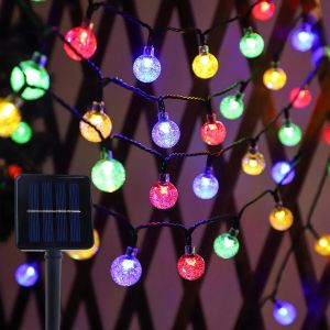 Kal-Guirlande Lumineuse Solaire D'extérieur - 5 M - 20 Led - Boules De Cristal Multicolores - 8 Modes - Étanche - Pour Jardin, Balcon, Terrasse, Mariage, Fête - Neuf
