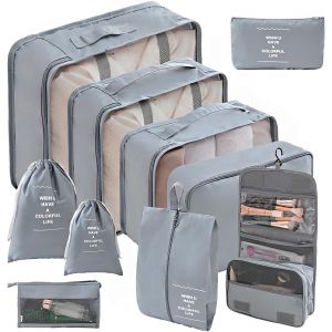 Bhhbb-Logei Lot De 10 Cubes De Rangement Pour Valise, Sacs De Rangement, Système De Rangement Avec Sacs À Vêtements, Sacs À Chaussures, Pour Valises (Gris) - Neuf