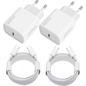 KALANKA-Chargeur USB C 20W, 2-Pack Prise USB C Chargeur Rapide Chargeur Telephone avec 2x2m C&acirc;ble USBC pour iPhone 16 15 Plus Pro Max Samsung Galaxy iPad Huawei Xiaomi, Prise USBC - Neuf
