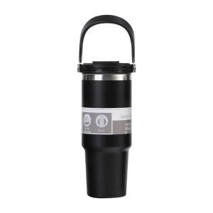 Bouteille Isotherme De 30 Oz Avec Poignée Et Paille Rabattable, Tasse À Café À Double Paroi En Acier Inoxydable, Tasse De Voyage Anti-Fuite, A - Neuf