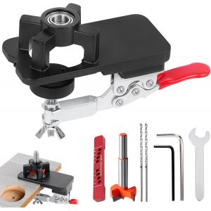 Gabarit de per&ccedil;age de charni&egrave;re de 35 mm, gabarit de per&ccedil;age, charni&egrave;re cach&eacute;e, jig 3-6 mm, bord r&eacute;glable avec double serrage et trous pr&eacute;-perc&eacute;s pour meubles en bois, armoires de porte - Neuf