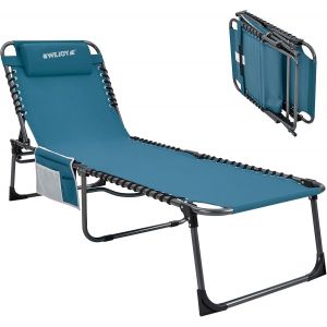 Ulteronixshop-Wejoy Chaise Longue Inclinable Pliable De Jardin Bain De Soleil Pliants 190x59x37cm Avec Oreiller Lit De Camping Portable L&eacute;g&egrave;re Charge Max 120 Kg Transat Pliable Pour Camping Plage Jar - Neuf