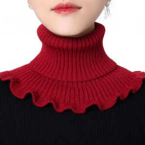 Fausse Écharpe Tricotée En Laine Pour Femmes, Couleur Unie, Col Roulé, Pull Chaud, Chauffe-Cou, Épaule, Col Roulé, Automne Hiver-Vin Rouge - Neuf