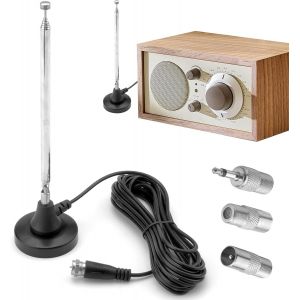 Antenne DAB et FM Télescopique avec Base Magnétique et Câble d'Extension de 3m pour Réception Radio Stéréo - Neuf