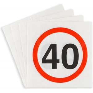 Kal-Decoration Anniversaire 40 Ans Serviettes Panneau De Signalisation Rouge/Blanc - Décoration Originale Pour Anniversaire 40 Ans Femme Et Homme - - Neuf
