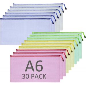 Eryi-30pcs Pochette Zippée A6, 5 Couleur Pochette Plastique Zippée, Pochette Fermeture Éclair A6 Document Zippée Pour Stockage Document Recettes D'entreprises Organisation - Neuf