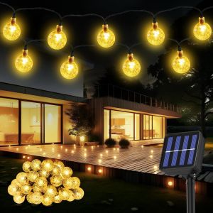 Kalanka-Guirlande Lumiere Solaire Exterieur,8m 30led Guirlande Lumineuse Exterieure Solaire,8 Modes Ip65 Etanche Guirlande Guinguette Exterieur Pour D&eacute;coration Jardin,Balcon,Cour,Mariage Blanc Chaud - Neuf