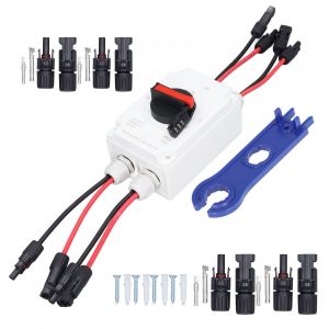 XYONG Interrupteur de deconnexion solaire PV 2 entrees 2 sorties, isolateur de circuit photovoltaique 32 A DC 1200 V 2 chaines, etanche IP66 - Neuf