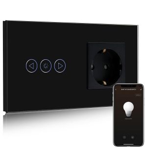 CHECARZHN--NO1-Normal Steckdose Mit Smart Alexa Dimmer Lichtschalter,Kompatibel Mit Alexa,Google Home, Glas Touchscreen-Schalter,Lichtschalter 1 Fach 1 Weg 16A Steckdose Schwarz(Neutrale Leitung Benö - Neuf