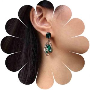 Kal-Boucles D'oreilles Vintage &Eacute;meraude Carr&eacute;e Boucles D'oreilles &Eacute;meraude Verte Boucles D'oreilles Pendantes Topaze Verte Boucles D'oreilles Mariage &Eacute;meraude Bijoux Pour Femmes Et Filles (Vert) - Neuf