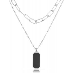 Kal-Collier En Argent Pour Homme, Double Couche, En Acier Inoxydable Chirurgical, Avec Pendentif - Neuf