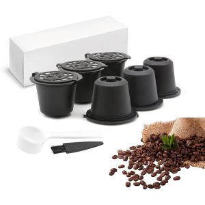 KAL-Pièces Capsule Filtre De Café Réutilisables,Capsules À Espresso Réutilisables,Capsule De Café Rechargeable,Pour Cuisine Et Bureau Avec Cuillère Et Pinceau¿Black¿ - Neuf