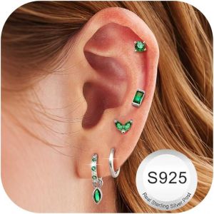 Kal-Paires Boucles D'oreilles Femme Argent 925 Plaqu&eacute;e Or 14k Cr&eacute;oles Argent Boucles D'oreilles Zircon Piercing Oreille Cartilage Petites Boucles D'oreilles Femme Or Pour Piercings Multiples - Neuf